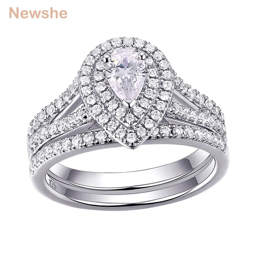 she Wedding Ring Set Classic Jewelry Pear Shape 1.2 Carats AAAAA CZ 925 Sterling Silver Engagement Rings For Women 1R0004 211217