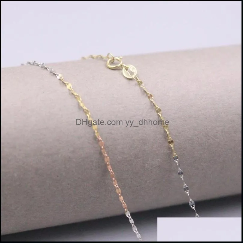 Chains Pure 18K Multi-Tone Gold Chain Lucky 1.2mm Lip Link Necklace 18inch / 1g Stamped AU750 For Woman Gift