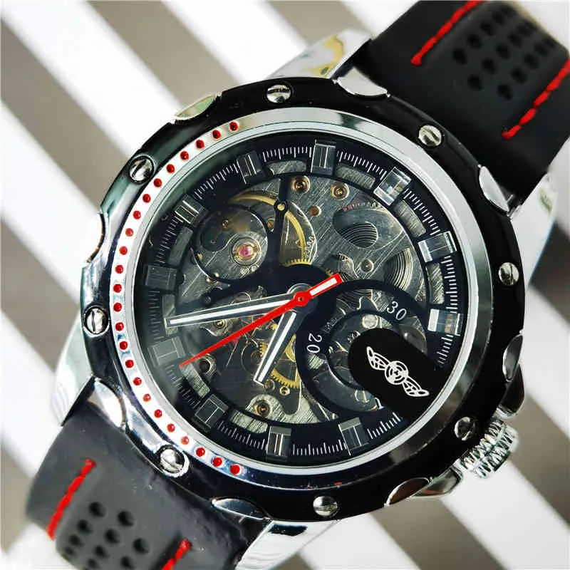 Gewinner 2020 Männer Military Mechanical Watch Automatisches Skelett Self Wind Male Reloj Analog Racing Sport Silikon Strap Armbanduhr