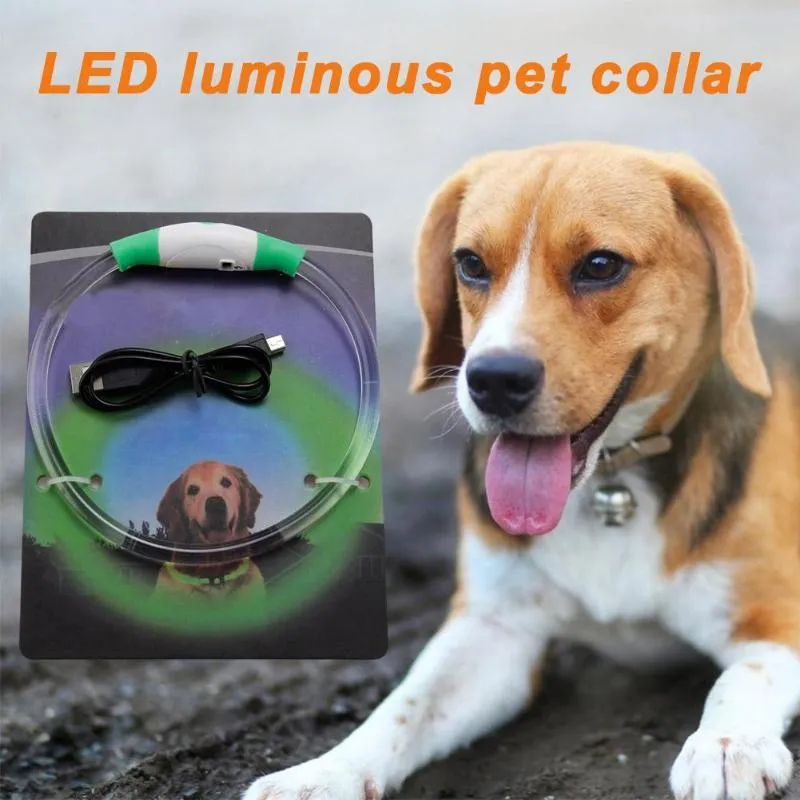 Dog Collars & Leashes LED Pet Necklaces Collar Night Safety Flashing Glow In The Dark Dogs Leash Neck Band Luminous Fluorescent Supply