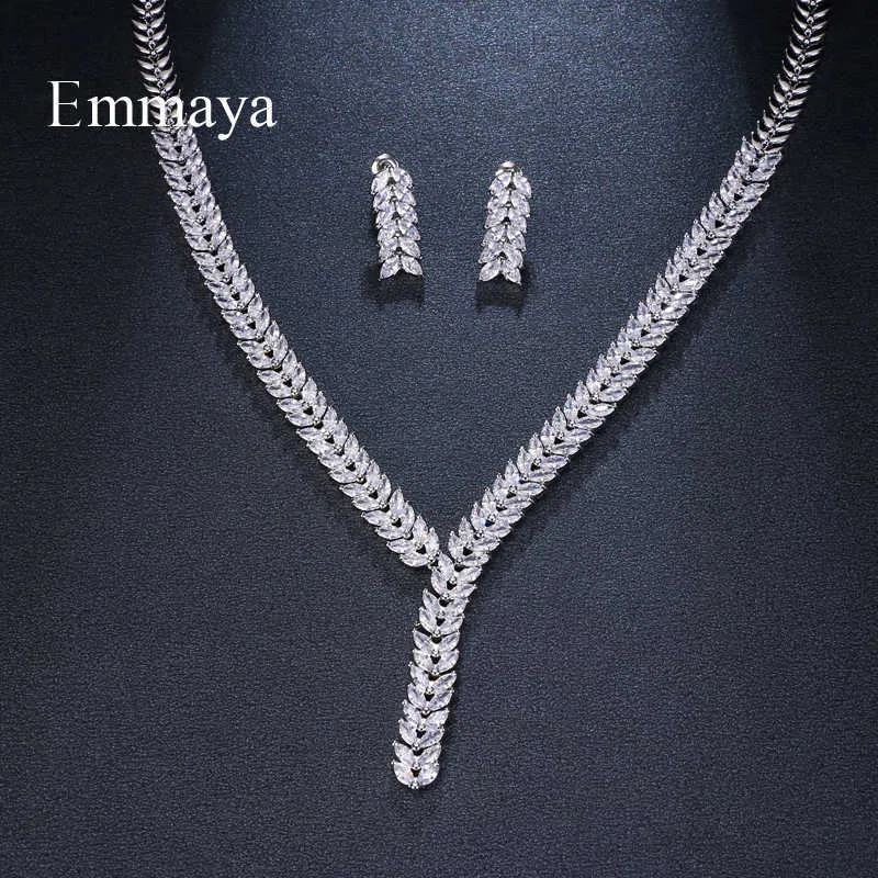 Emmaya marque de mode de luxe feuille cubique zircone mariée couleur or blanc ensembles de bijoux cristal fête de mariage bijoux collier ensembles H1022