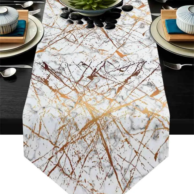 大理石の亀裂パターンブラックホワイトテーブルランナーの結婚式の装飾花ケーキの布の食事の装飾210708