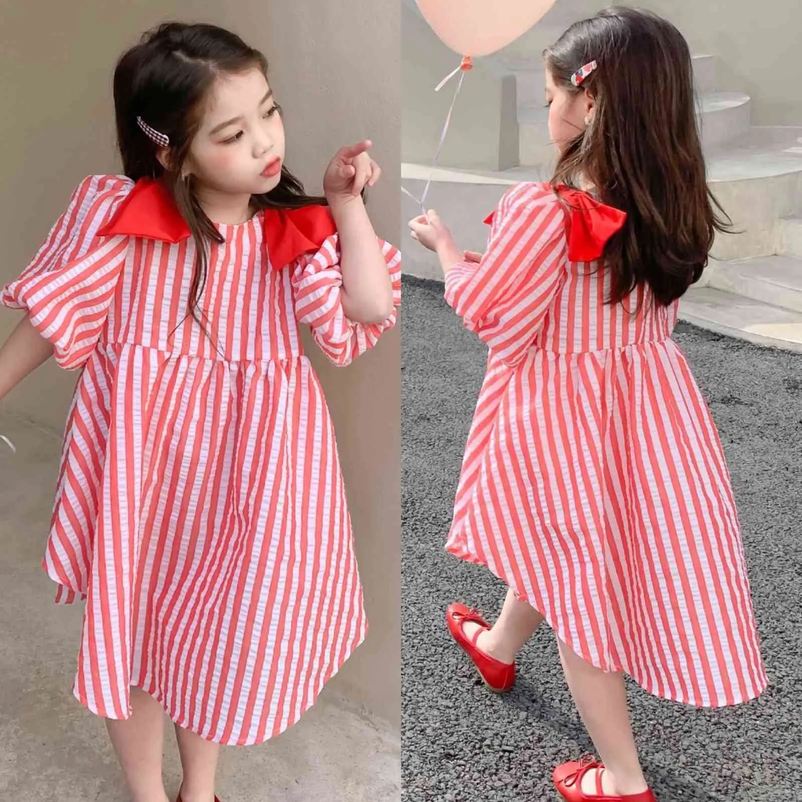 Girl Dress Baby Kids Clothes Fashion Design Toddler Girl's Summer Striped for 2-7years Old dress 210715
