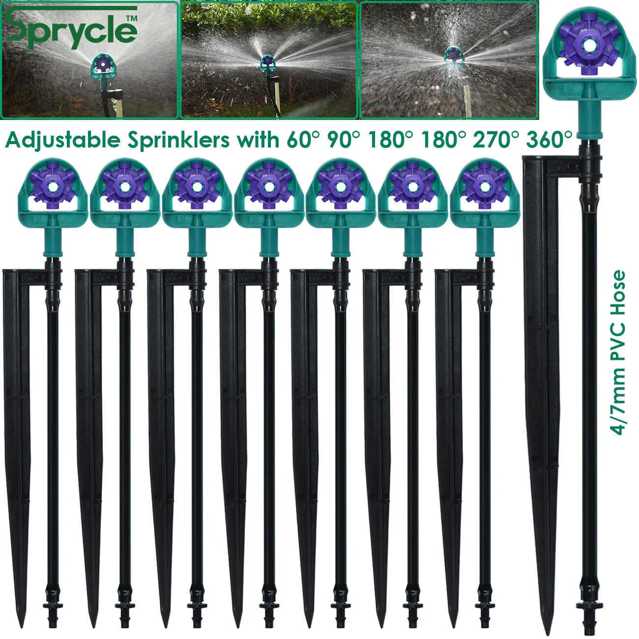 Sprycle Water Dripの灌漑調節可能なスプリンクラー60/90/180/270/360鉢植えの植物の植物の庭のツール210610