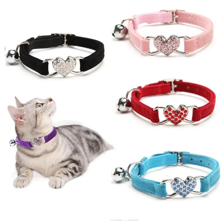 Pet Collar Water Diamond Love Cat Collars Dog Collars With Bells 5 Style de055