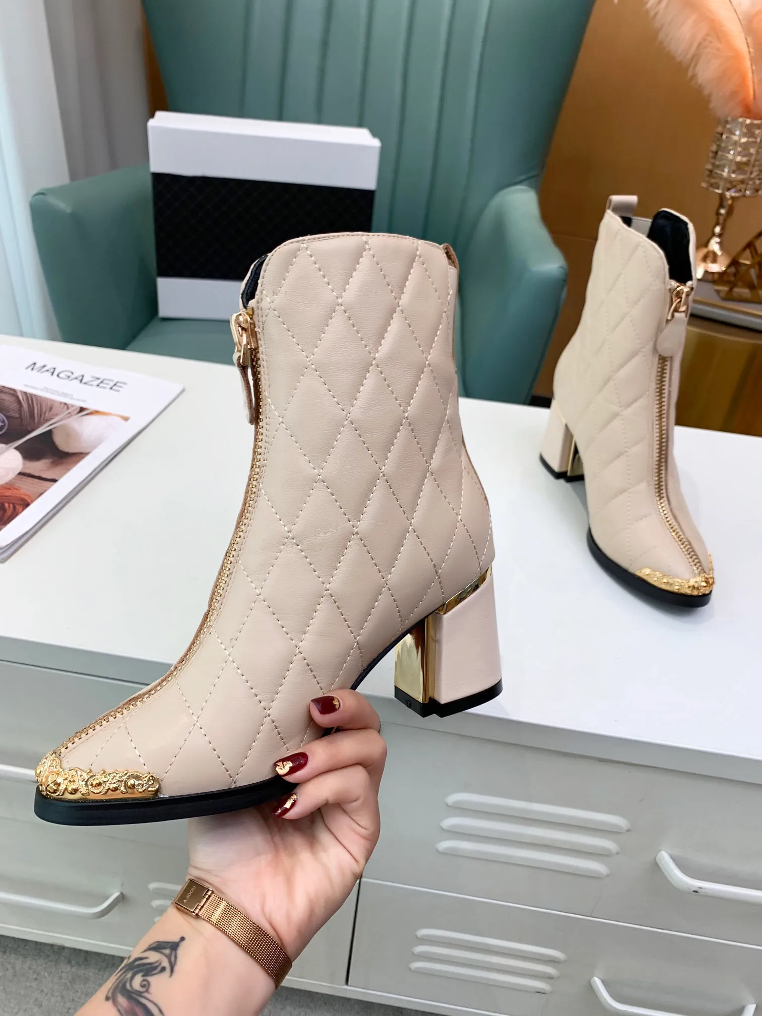 Classics Fashion Exquisite Women Boots Ankle High Heels And Genuine Leather Outdoors fashion boots  booties shoe