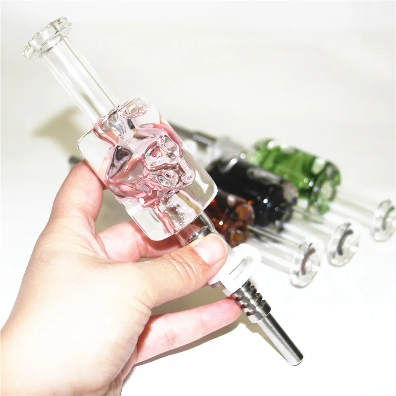 14mm glass nectar bong hookah cooling oil liquid glycerin inside with quartz or stainless steel tip and plastic clip dab rig Hookahs