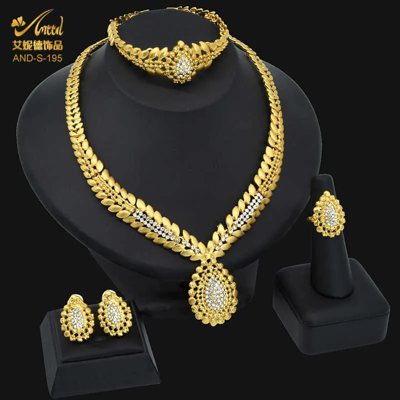 ANIID African Jewelry Set Bride Dubai Jewellery Earrings For Women Indian Necklace Gold Plated Luxury Moroccan Hawaiian Nigerian H1022