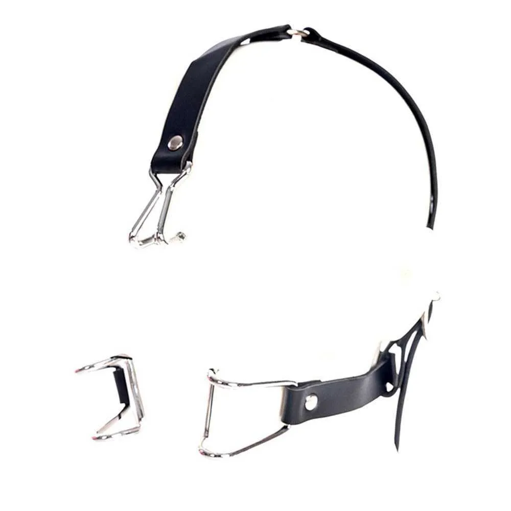 Accessori per il sesso orale Gancio per naso in metallo Erotico Bocca aperta Bavaglio per donne Coppie Fetish Bdsm Schiavo Bondage Restrizioni Giocattoli in pelle P0816