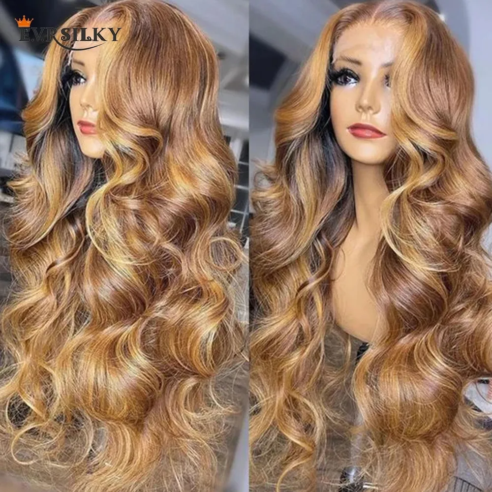 Honingblonde kanten vooraan pruiken Braziliaans lichaamsgolf haar 13x4 kanten frontale pruik vooraf geplooide gluess hoogtepunten pruiken voor zwarte vrouwen