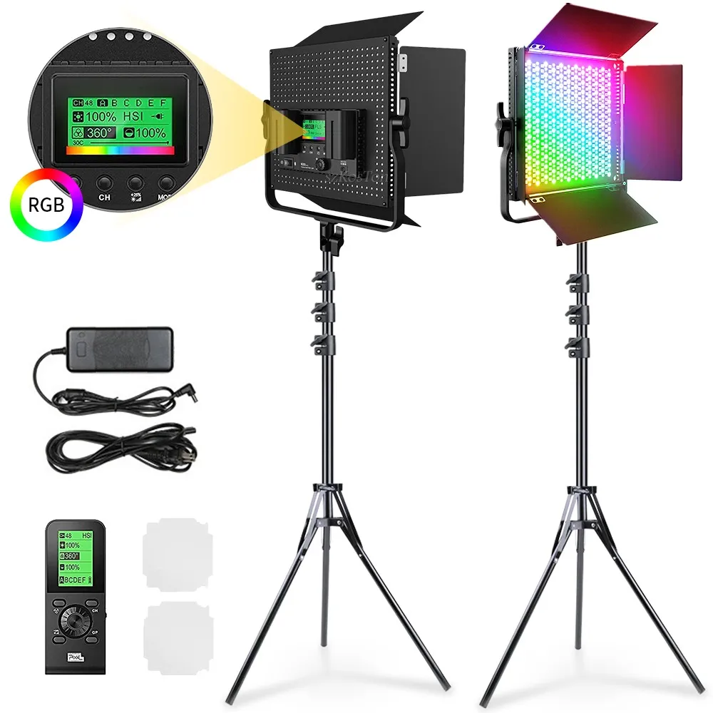 RGB LED Video Light Photography Oświetlenie pilota 600smd Highlight Lampy Koraliki 2600K-10000K US Plug + EU Adapter dla YouTube