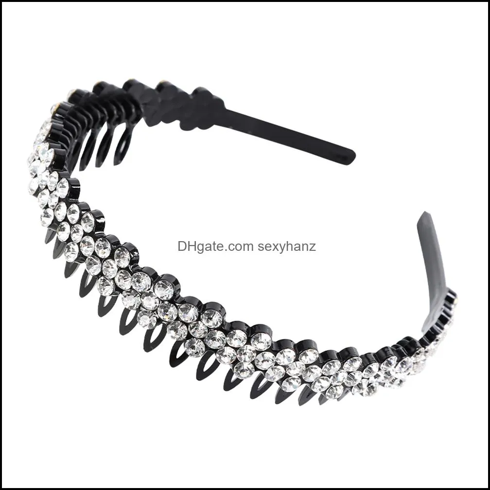 Stirnbänder Haarschmuck Unisex Alice Haarband Lünette Stirnband Männer Frauen Sport Band Hoop Top Metall Doppel Pony Blume Strass Zubehör