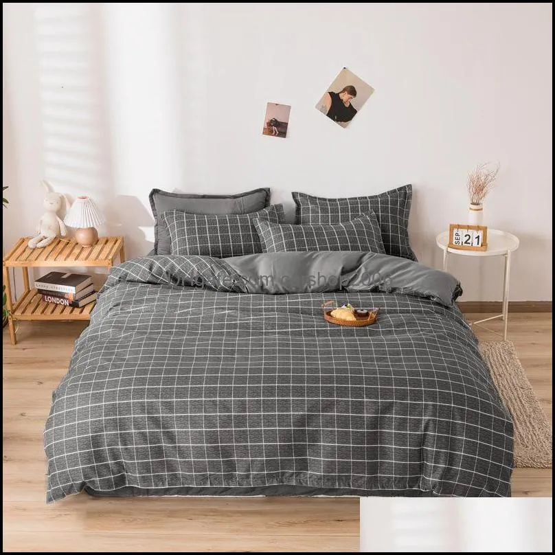 Bedding Sets Supplies Home Textiles & Garden Simple Plaid Washed Cotton Quilt Er Pillow Case Bed Sheet Soft Breathable Single Double King Qu