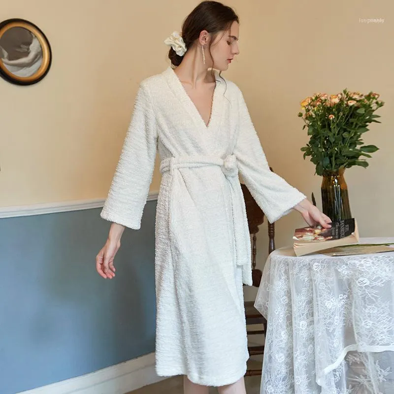 Solidna zima pluszowe szaty białe kimono szlafrok moda bathrobe domowa sukienka śluba Peignoir ślub druhna H3891