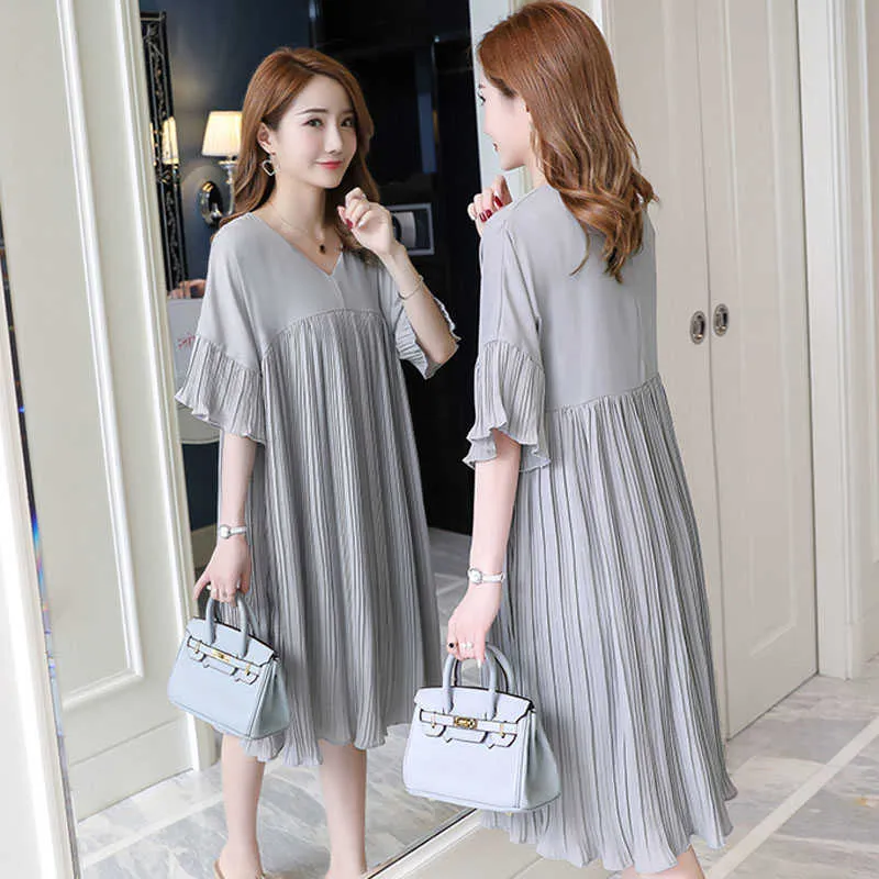 Chiffon Pleated Pregnancy Dresses Maternity Clothes For Pregnant Women Casual Summer Short Sleeve Dress Gravidas Vestidos 3XL