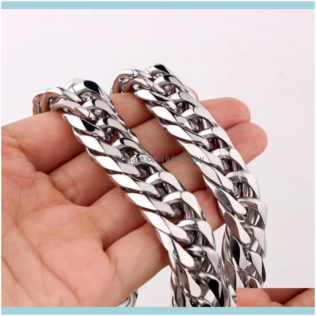 9/13/15mm Men`s Fashion Cool Silver Stainless Steel Bling Curb Necklace Chain 8