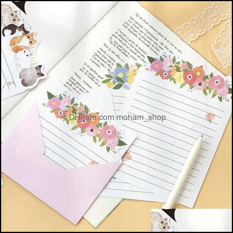 Gift Wrap 9 Pcs/Set 3 Envelopes + 6 Letter Papers Cat Planet Flowers Writing Paper Envelope Set Stationery