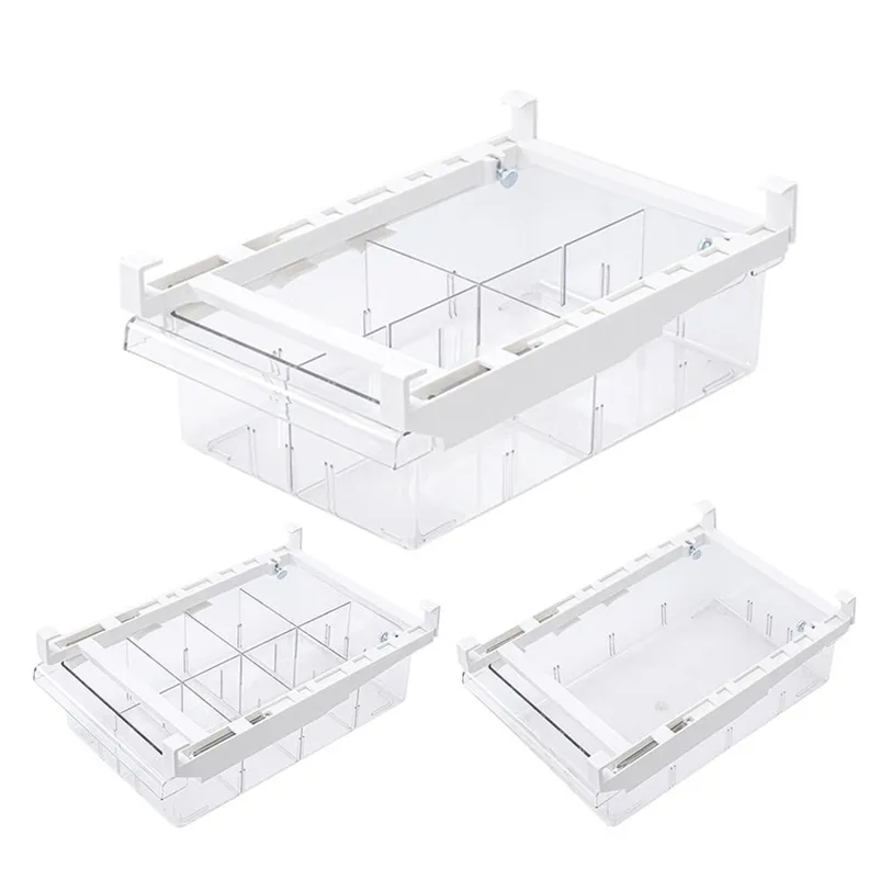 1/4/8 Compartment Refrigerator Drawer Organizer Bin Transparent Fridge Storage Bin Containers for Pantry Freezer Snack Container 210315