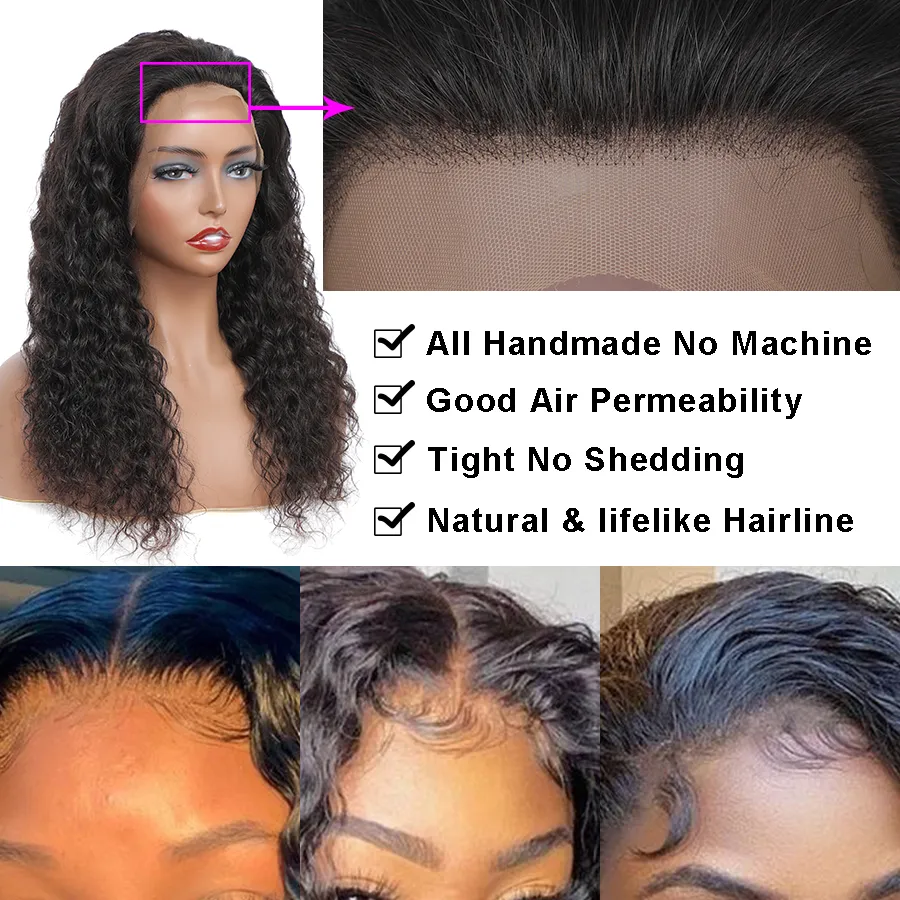 İnsan Saç Dantel Kapatma Ön Peruk Remy Düz Vücut Derin Su Dalga Kinky Kıvırcık Tutkalsız Öncesi Kopardı Siyah Kadınlar Islak Ve Dalgalı 10A Sınıf Için Frontal Headband Peruk