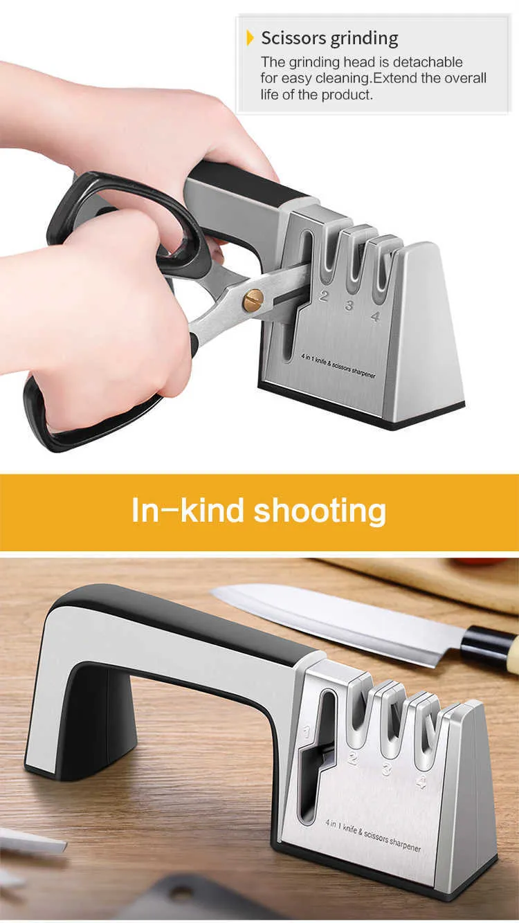 Multi-purpose Scissors Sharpening Tool Stainless Steel Kitchen Delta 4 in 1 Professional Knife Sharpener for Knife and Scissors