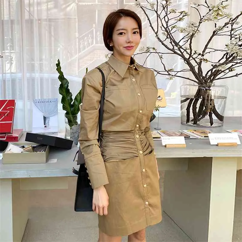 Рубашка платье для женщин Осень Корея с длинным рукавом, зарезанные льняные сексуальные дамы модные офисные платья Bodycon 210602