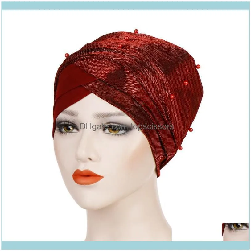 Helisopus Muslim Headdress Turban Cap For Women Solid Beads Hijabs Bonnet Arab Wrap Head Scarf Islamic Turbantes Accessories1