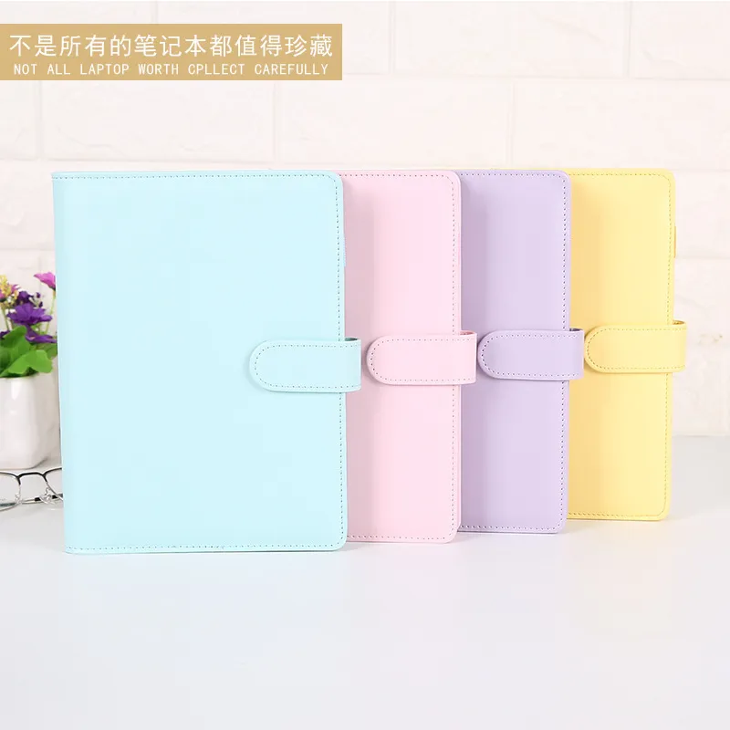 A6 Кожа PU Пустая ноутбука Binder Macaron Color 19 * 13 см. Refillable 6 Ring Binder A6 Заполнительная бумага Магнитная пряжка Закрытие на заказ DIY 99 S2