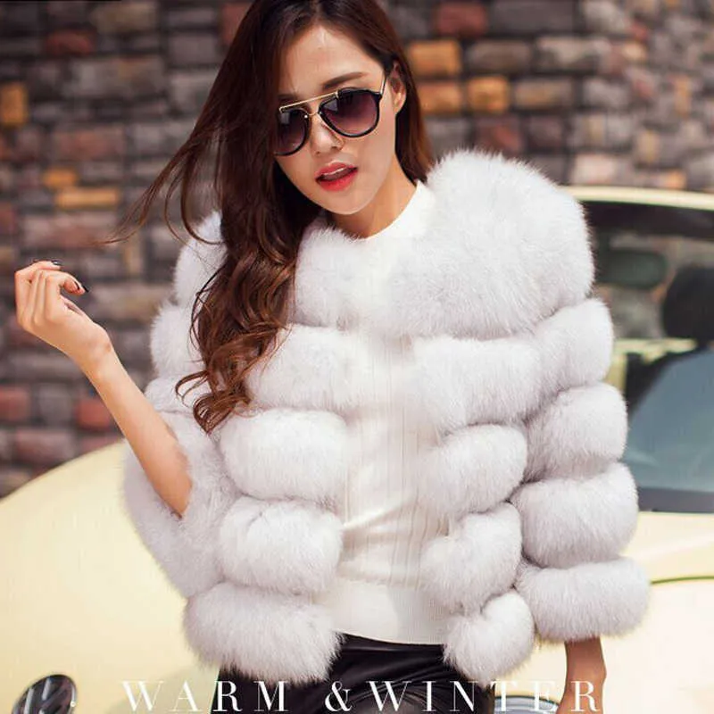 ZADORIN Long Sleeve Faux Fox Fur Coat Women Winter Fashion Thick Warm Fur Coats Outerwear Fake Fur Jacket Plus Size Y0829