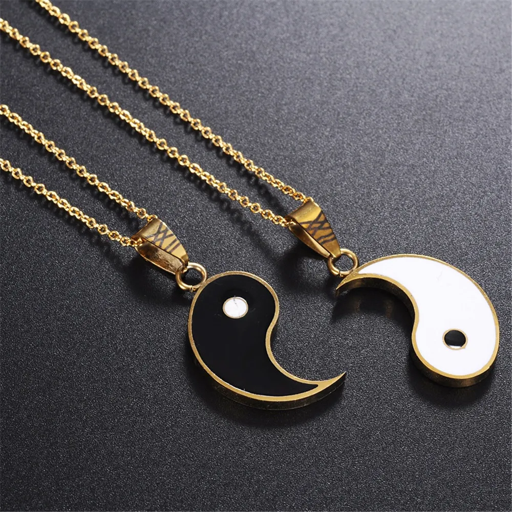 Yin Yang Pendant Necklace Matching 2 Pieces Stainless Steel Puzzle Piece Birthday Jewlery Gifts for Couple or Friends