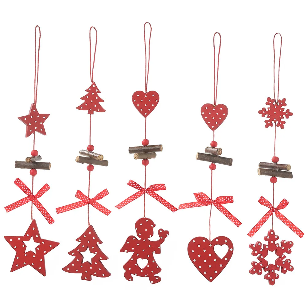 Christmas Tree Hanging Ornaments Handmade Wooden Snowflake Heart Star Angel New Year Home Party Decorations XBJK2110