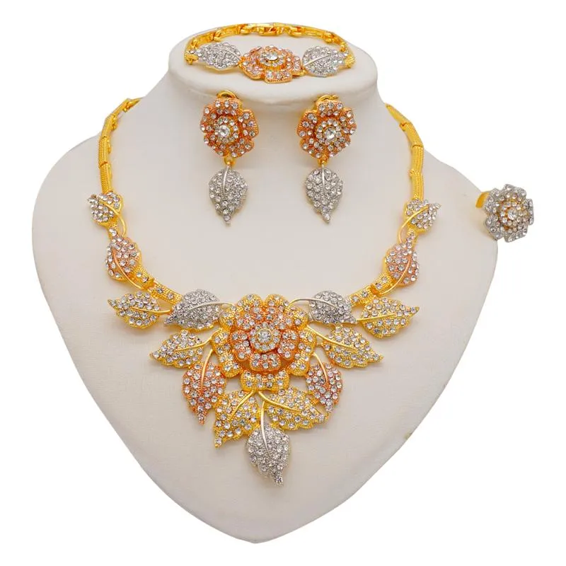 Ohrringe Halskette Braut Mode Dubai Gold Schmuck Sets Nigerian Für Frau Hochzeit Afrikanische Perlen Schmuck Set Großhandel Design