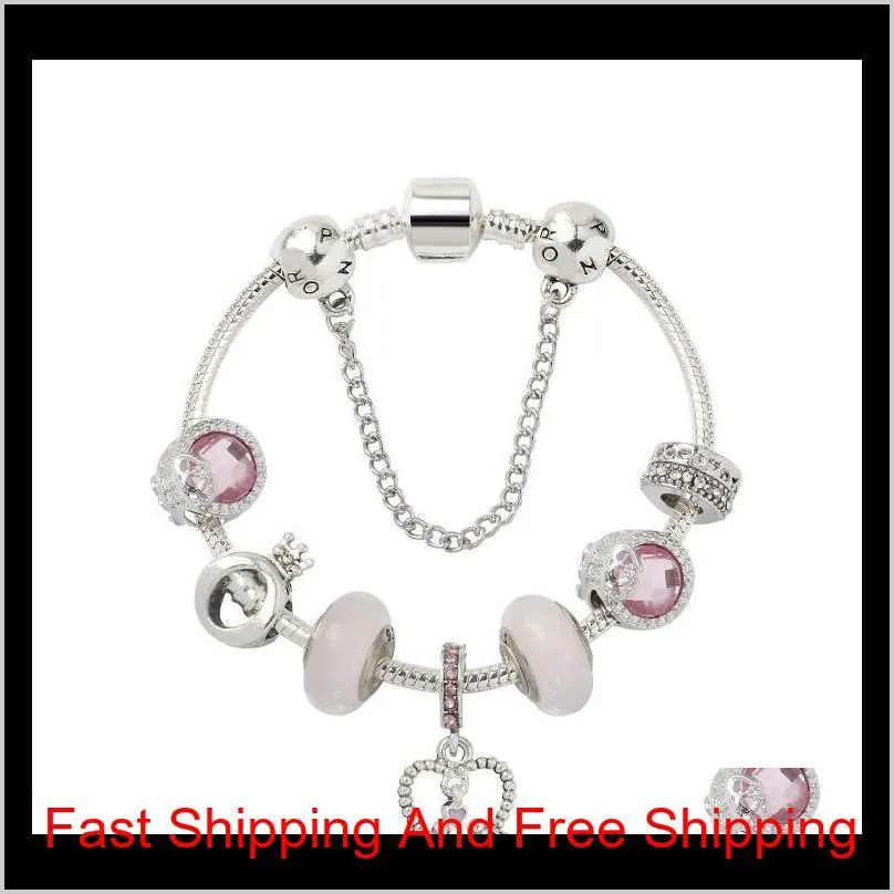 wholesale- charm bead alloy silver plated bracelet suitable for pandora style o letter crown beads bracelet jewelry