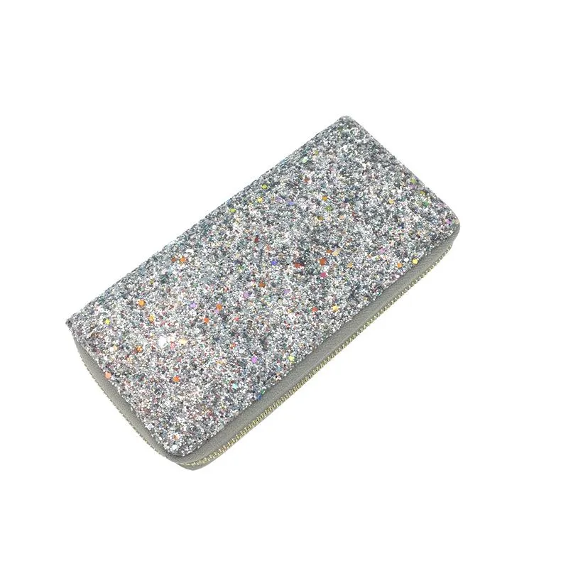 Plånböcker lyxiga kvinnor damer lång plånbok sparkigt sequin koppling glitter + pu bag mynt handväska svart guld rosa silver