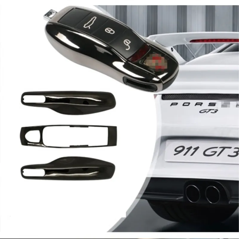 3 sztuk Jet Black FOB Remote Key Case Key Cover Zmodyfikowany Key Shell Wymień Refit Porsche Boxster Cayman 911 Panamera Cayenne Macan