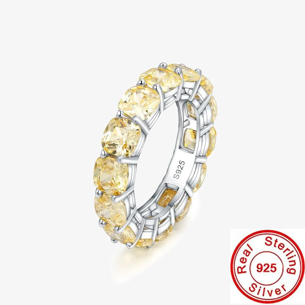 Éternité topaze bague en diamant 100% réel 925 en argent sterling fiançailles bague de mariage anneaux pour femmes hommes fête promesse bijoux