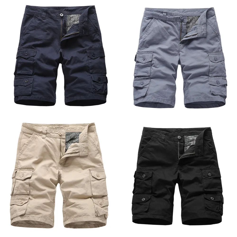 AIOPESON 2021 New Men's Beach Cargo Pants 100% Cotton Casual Shorts Overalls Multi-pocket Solid Color Sports Shorts Men X0628