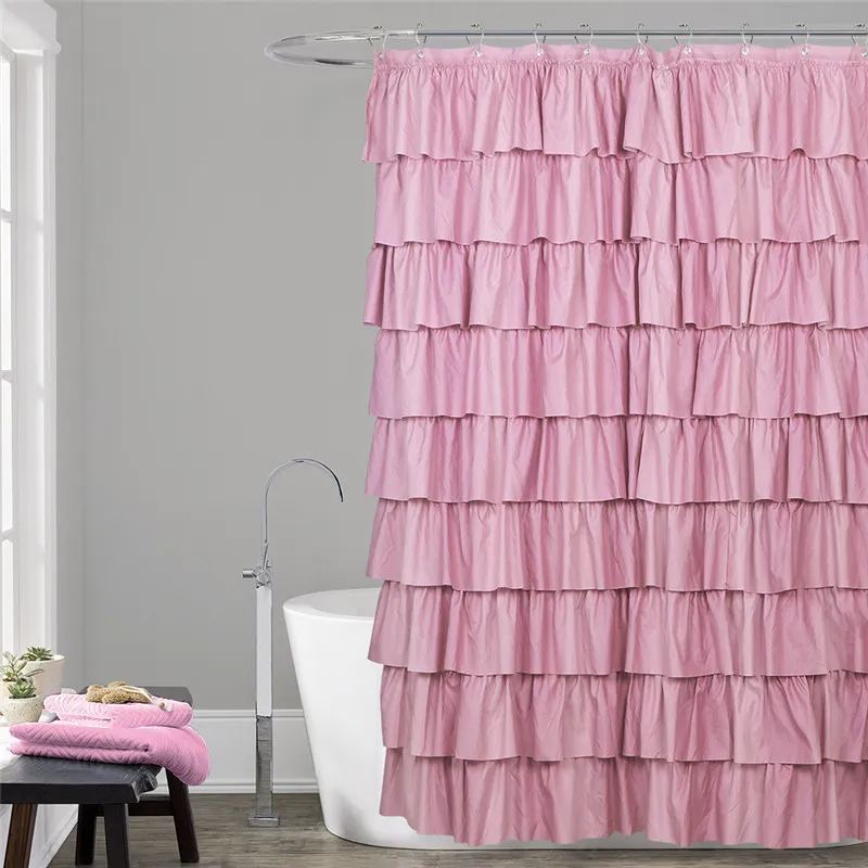 Cortina do chuveiro do laço do vintage Poliéster impermeável banheiro cortinas Plain Splicing Bath Curtain 180 * 180 cm