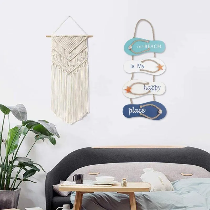 Decoratieve objecten beeldjes retro strand quadruplet slippers opknoping ornament brief gedrukt huishoudelijke hanger decor houten vintage haning