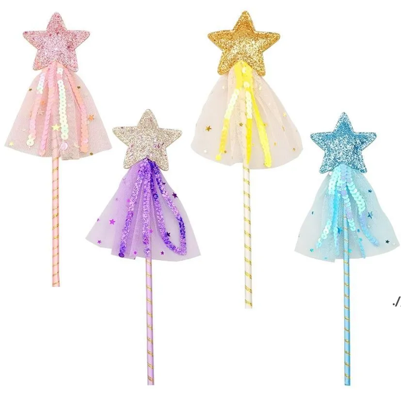 Peri Glitter Sihirli Değnek Sequins ile Püskül Parti Favor Çocuk Kız Prenses Giydir-Up Kostüm Asası Rol Oynamak Doğum Günü Hediyesi RRA10099