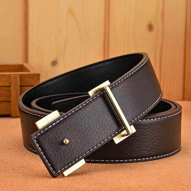 Lyxig äkta läderbälte Pin Buckle's Natural Cow Skin Designer med Case Male Cowhide Belts Sale Men Present