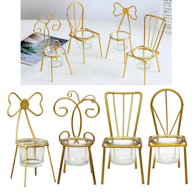 Uchwyty świecowe Metal Mini Herbaciarnia Uchwyt Iron Art Chair Krzesło Dekoracyjne Świecznik Stojak Dekoracja Na Wedding Holiday Home