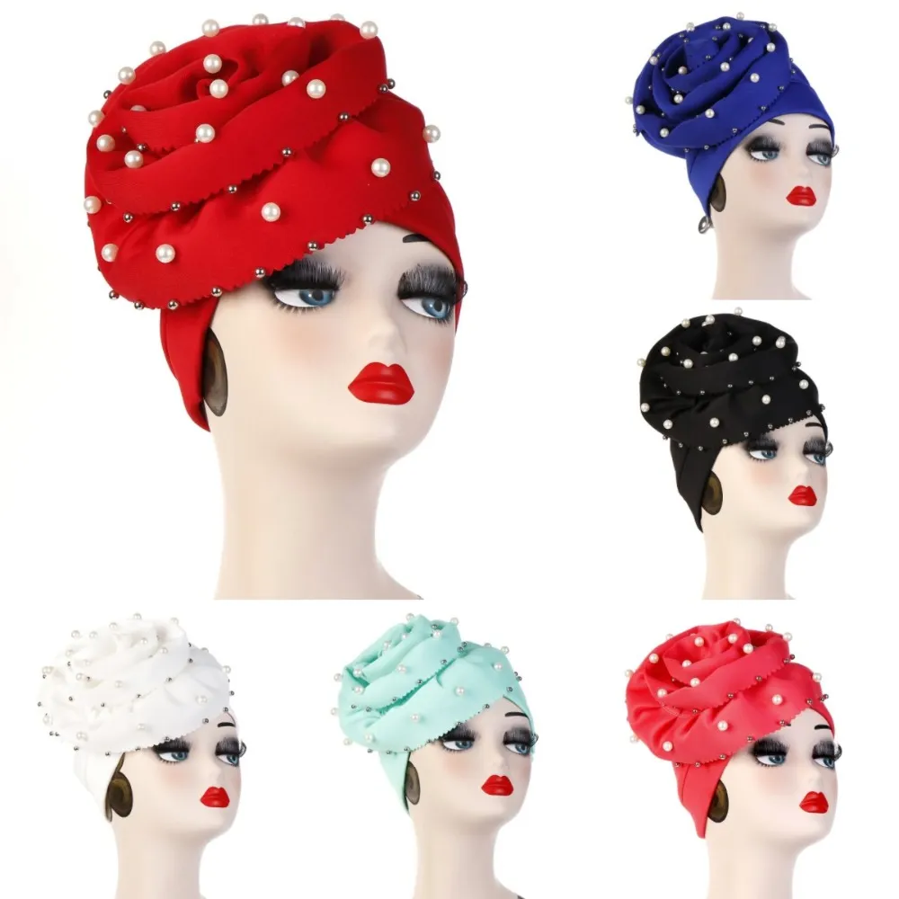 2021 mode fleurs perle musulman Turban femmes élégant fête mariage chapeaux Hijabs casquette perte de cheveux Bandanas musulman tête enveloppement