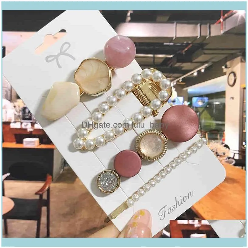 1 Set Acrylic Clips for Women Fashion Geometric Pearl Barrettes pins Headwear Hair Accessories Girl Jewelry