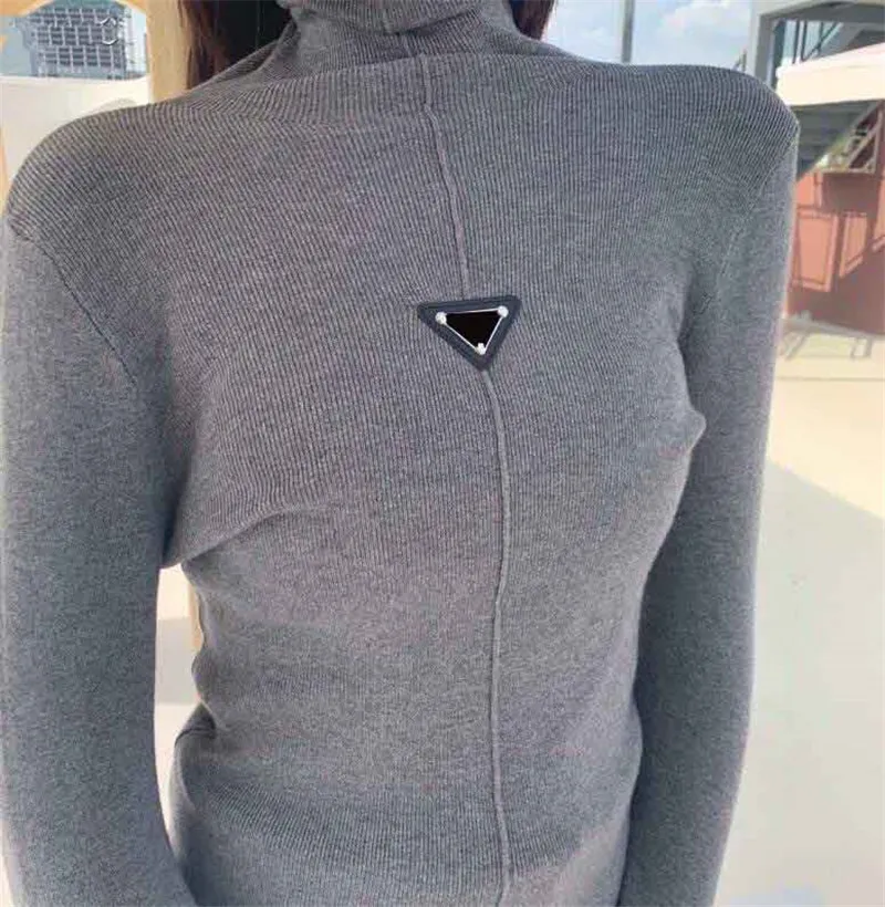 Sexy High Neck Bottomed Sweater Triangle Label Designer Sweaters Autumn Winter Bottoming Pullover With Tags