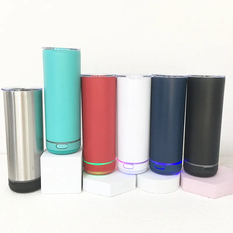 18 Colors Glass Sound Speaker Tumbler 17oz/18oz Stainless Steel Smart Music Cup Wireless Water Bottle with USB Charging Cable