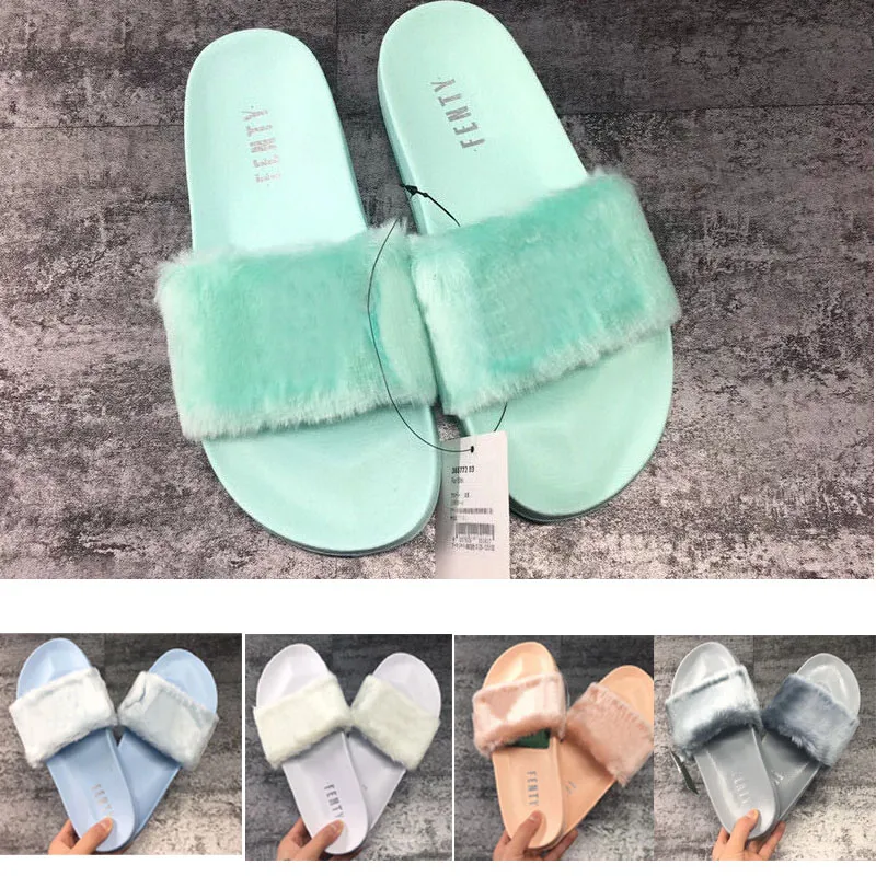 Sandales de mode Rihanna Leadcat Fenty Pantoufle de couleur classique Fausse fourrure Bourgogne Slide Dames Intérieur