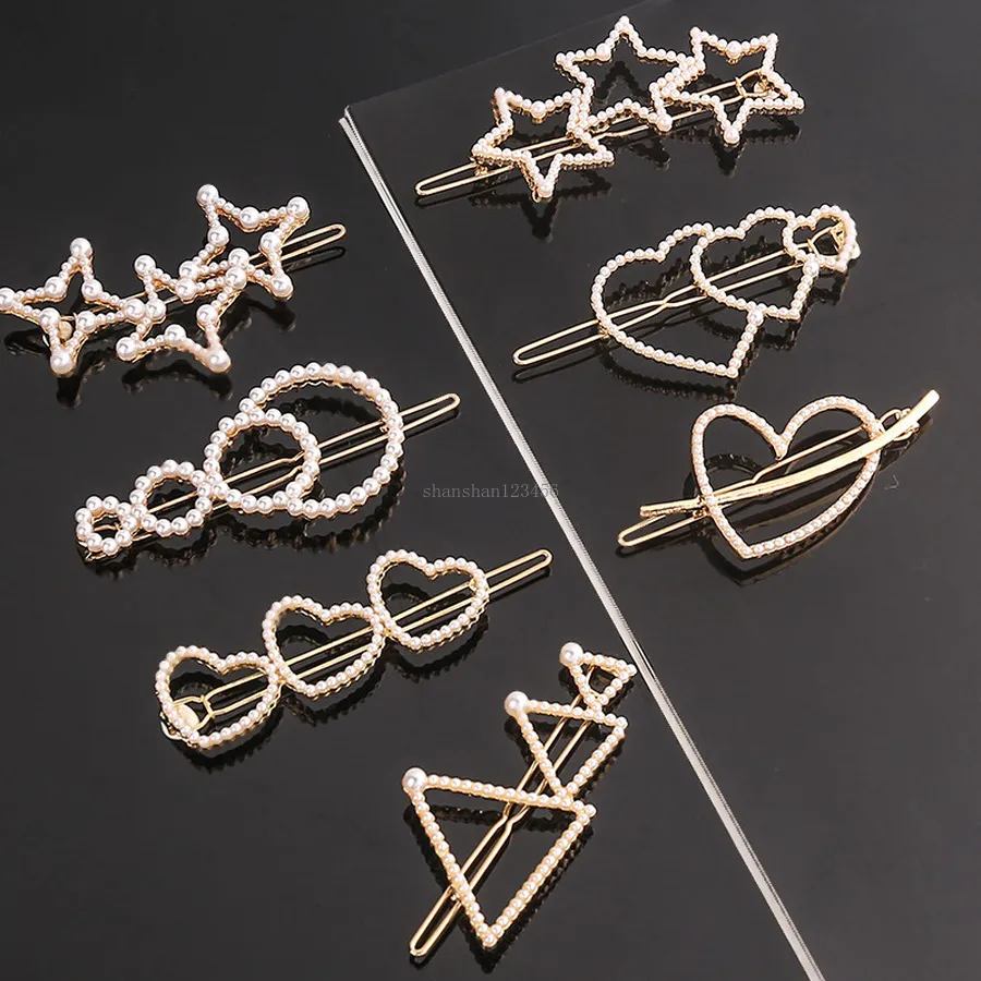 Crown Star Heart Triangle Circle Hairpin Hair Barrettes Gold Pearl Hair Clips for Women Girls Fashion Jewelry Will and Sandy