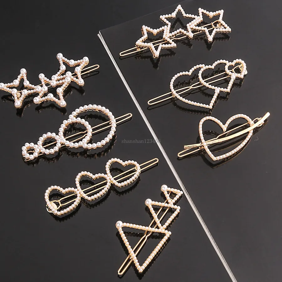 Crown Star Heart Triangle Circle Haarnadel Haare Barrettes Gold Perlen Haarklammern für Frauen Mädchen Mode Schmuck Will und Sandy