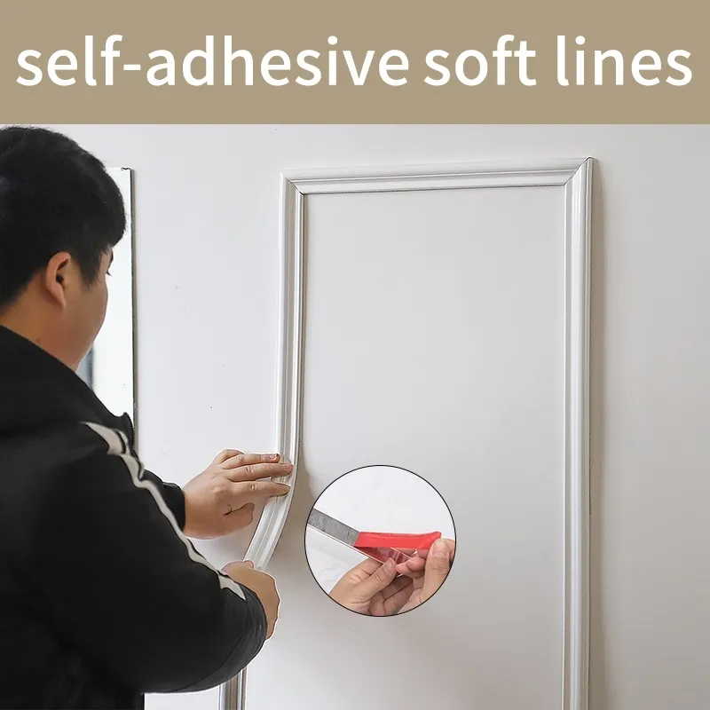 Waterproof strip self adhesive of mirror soft PVC decorative line frame trim 210310