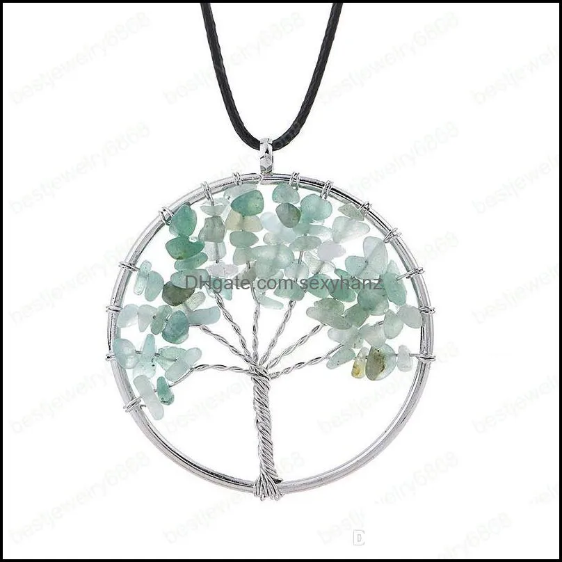 New 7 chakra Tree of Life Necklaces Natural crystal quartz Stone Pendant Leather Wax Rope chain For Women Fashion Jewelry Gift